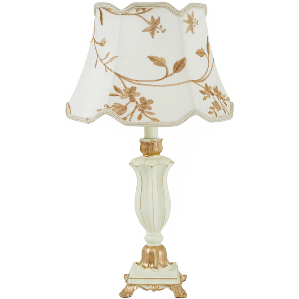 Living and Home Screw E27 Beige Gold Embroidered Fabric Shade Table Lamp E27 Image 4