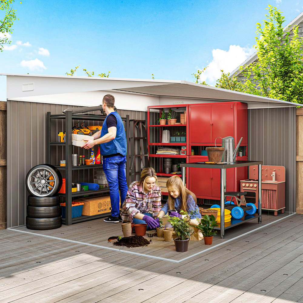 Outsunny 10.8 x 8.8ft Grey Metal Pent Garden Shed Image 3