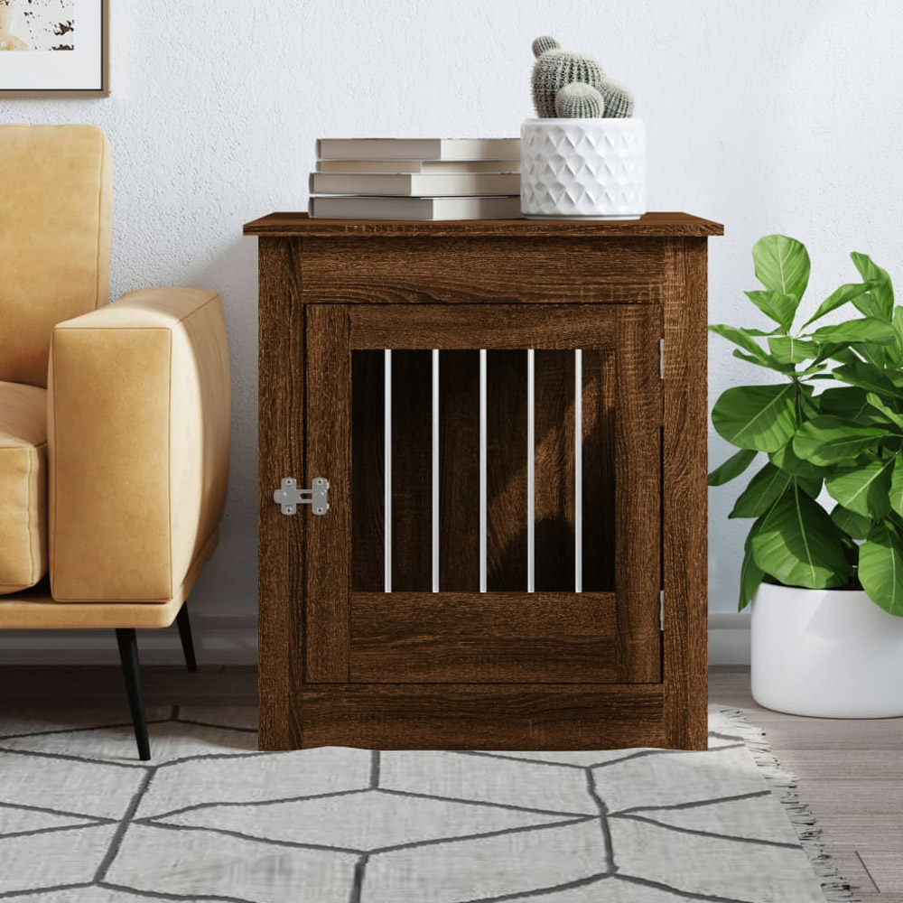 vidaXL Brown Oak Processed Wood Dog Crate Furniture 64.5 x 80 x 71cm Image 2