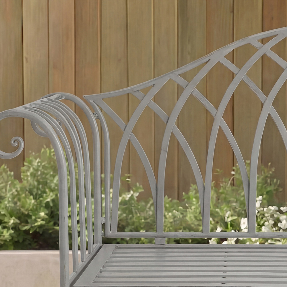 Charles Bentley 2 Seater Grey Decorative Rustic Metal Garden Bench Image 6