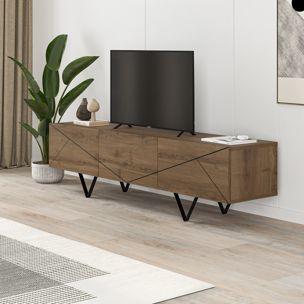 Decortie Jakomen 3 Door Dark Oak Effect Modern TV Unit Image 4