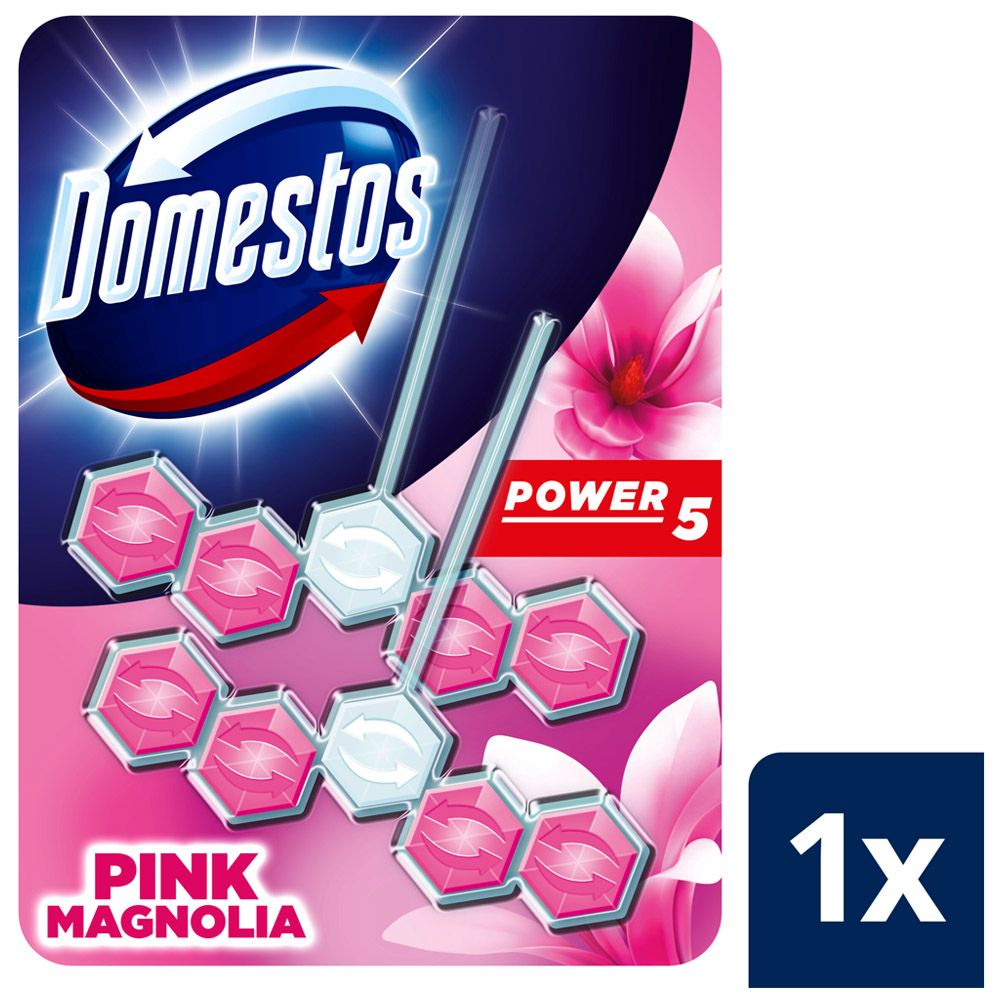 Domestos Power 5 Pink Magnolia Toilet Rim Block 2 x 55g Image 2