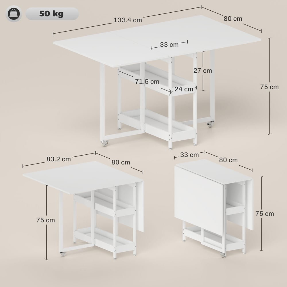 HOMCOM 4 Seater White Foldable Dining Table Image 9