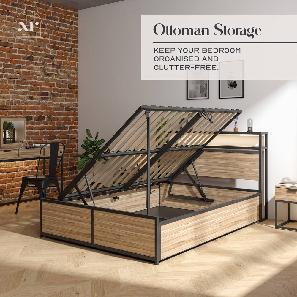 XR Living Denver Double Oak and Black Ottoman Bed with App Controlled LED Image 6