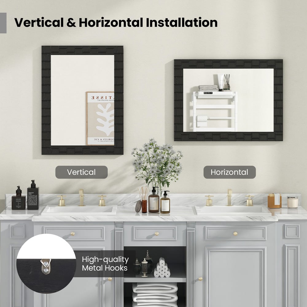 Costway Black Wooden Framed Wall Mirror 80 x 60cm Image 8