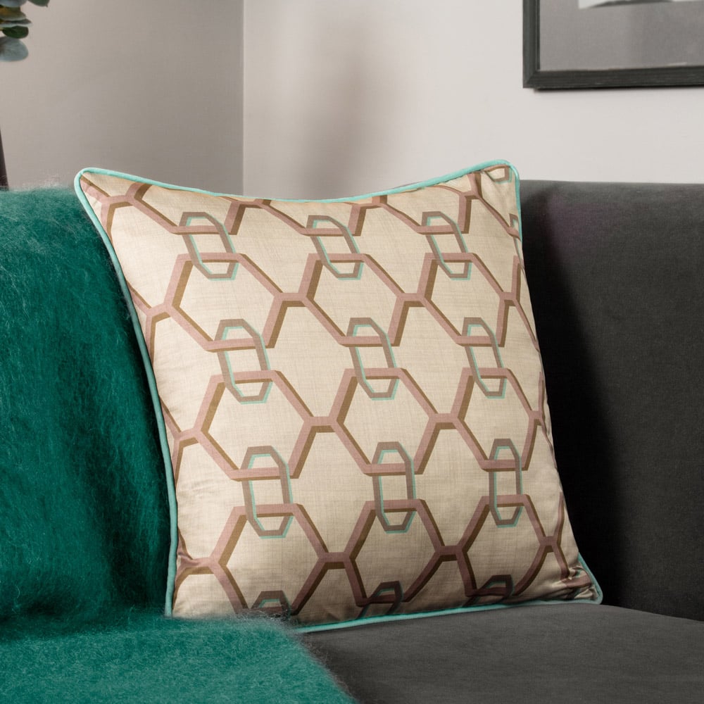 Paoletti Carnaby Ivory Geometric Chain Satin Cushion Image 2