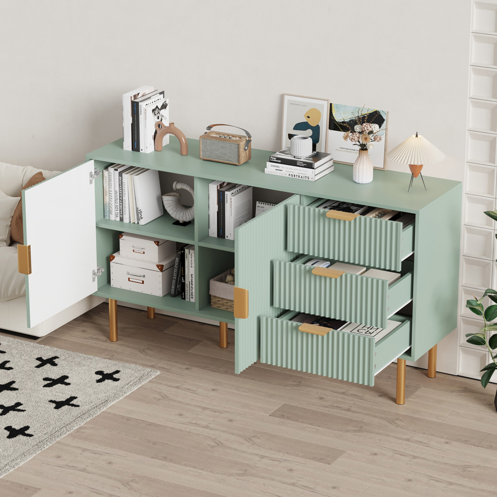 FurnitureHMD 2 Door 3 Drawer Green Wave Pattern Large Sideboard Image 5