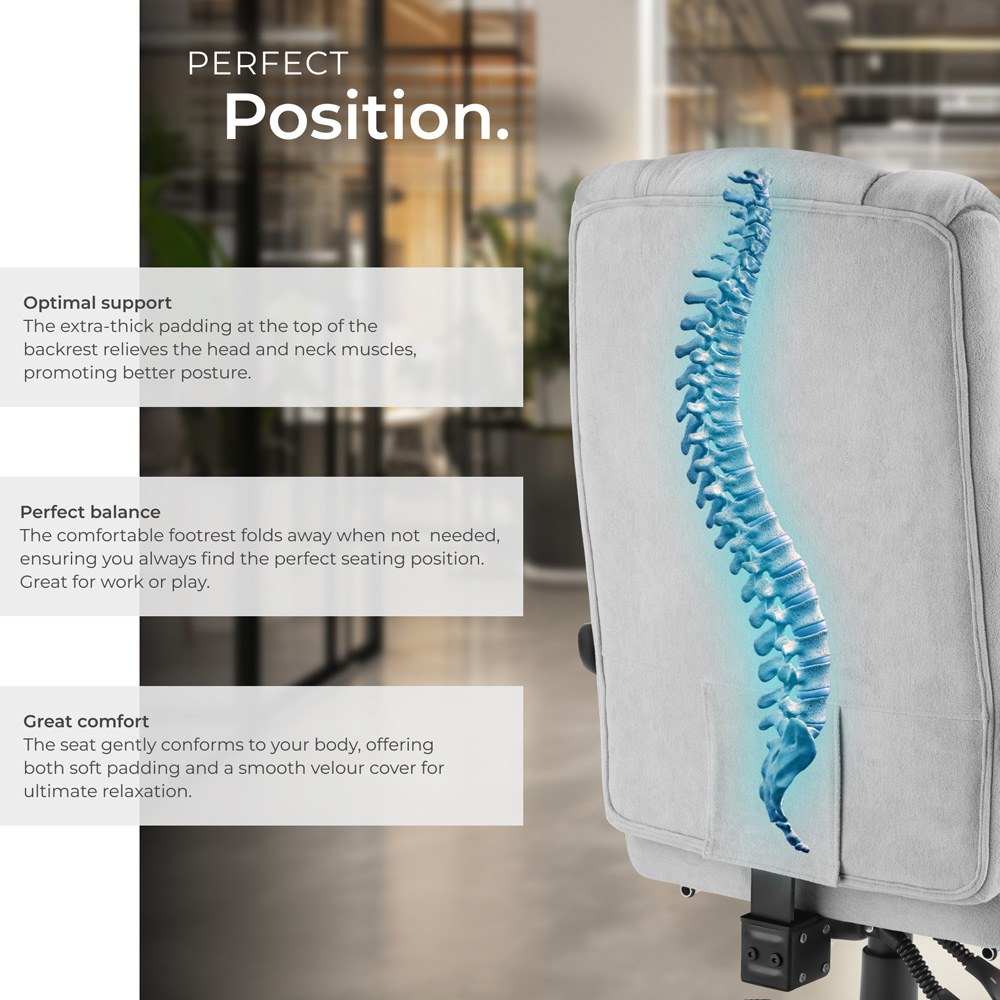 tectake Gillian Grey Office Chair with Folding Footrest Image 4