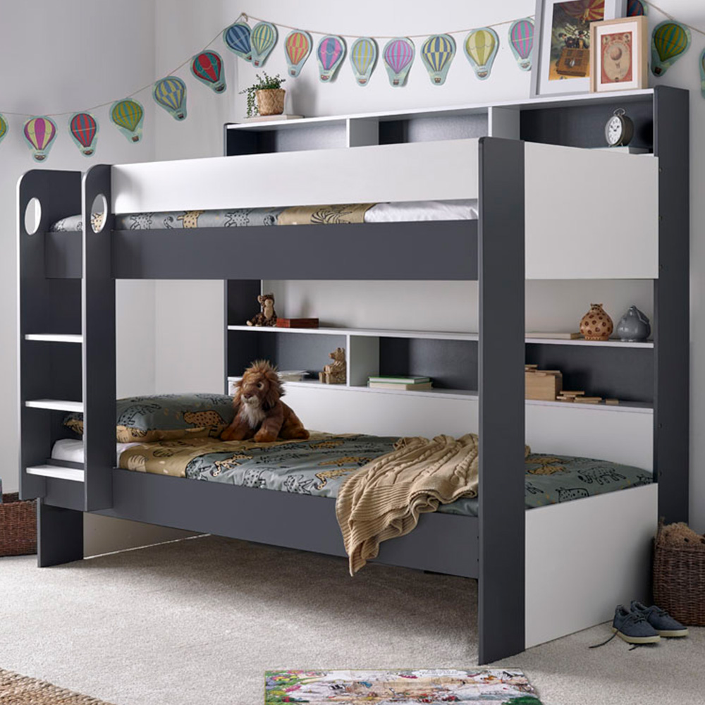 Oliver Grey and White Storage Bunk Bed with Memory Foam Mattresses Image 1