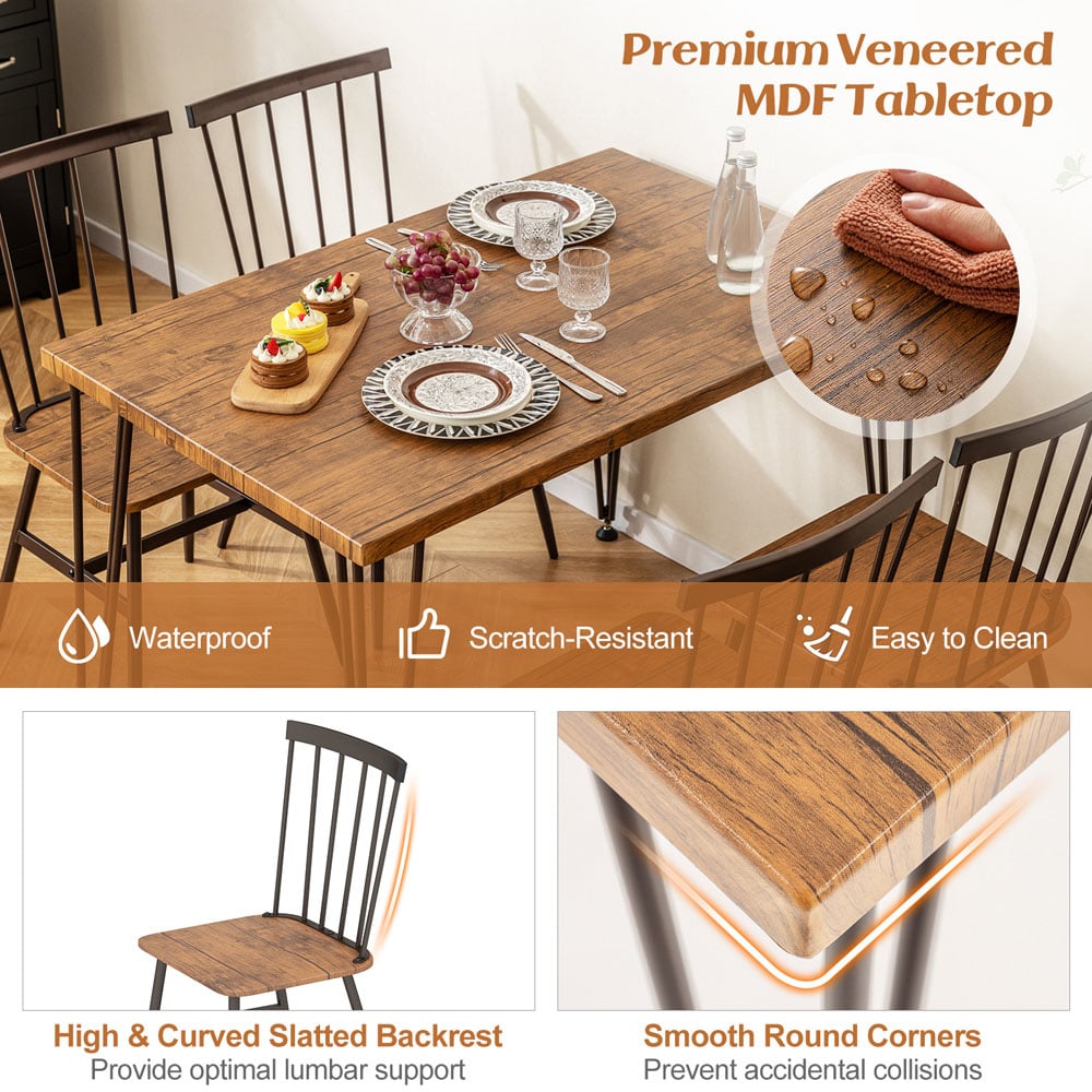 Costway 4 Seater Dining Set with Swivel Feet Walnut Image 6