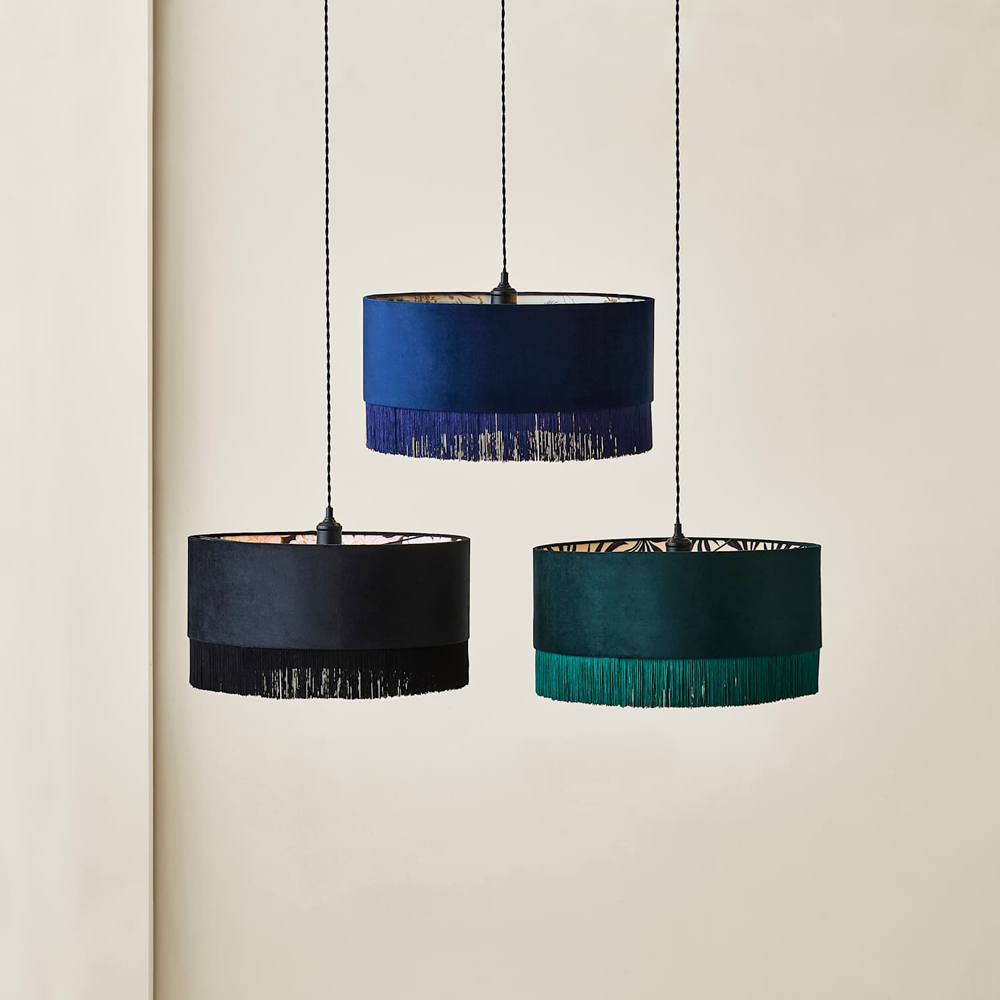 ValueLights Kimberly Black Velvet Printed Inner Fringe Easy Fit Ceiling Lamp Shade 50cm Image 6