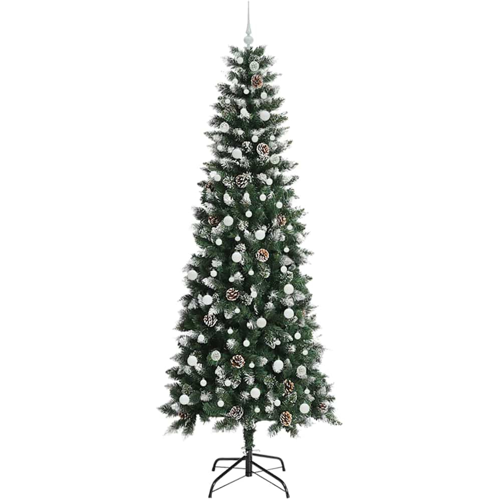vidaXL Pre-Lit White Baubles Green Artificial Snow Tipped Christmas Tree 8ft Image 4