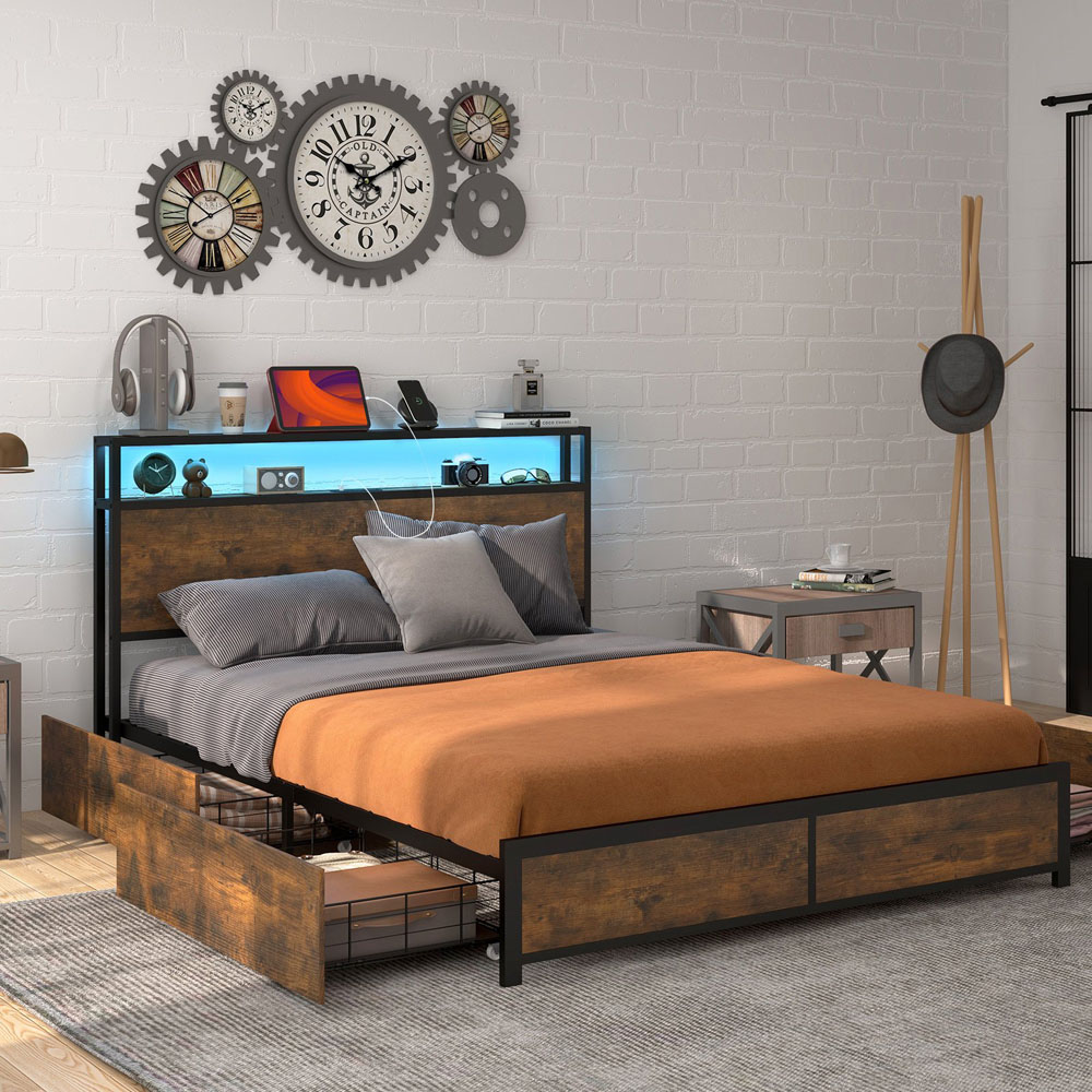 Costway Double Bed Frame with LED Headboard Image 4