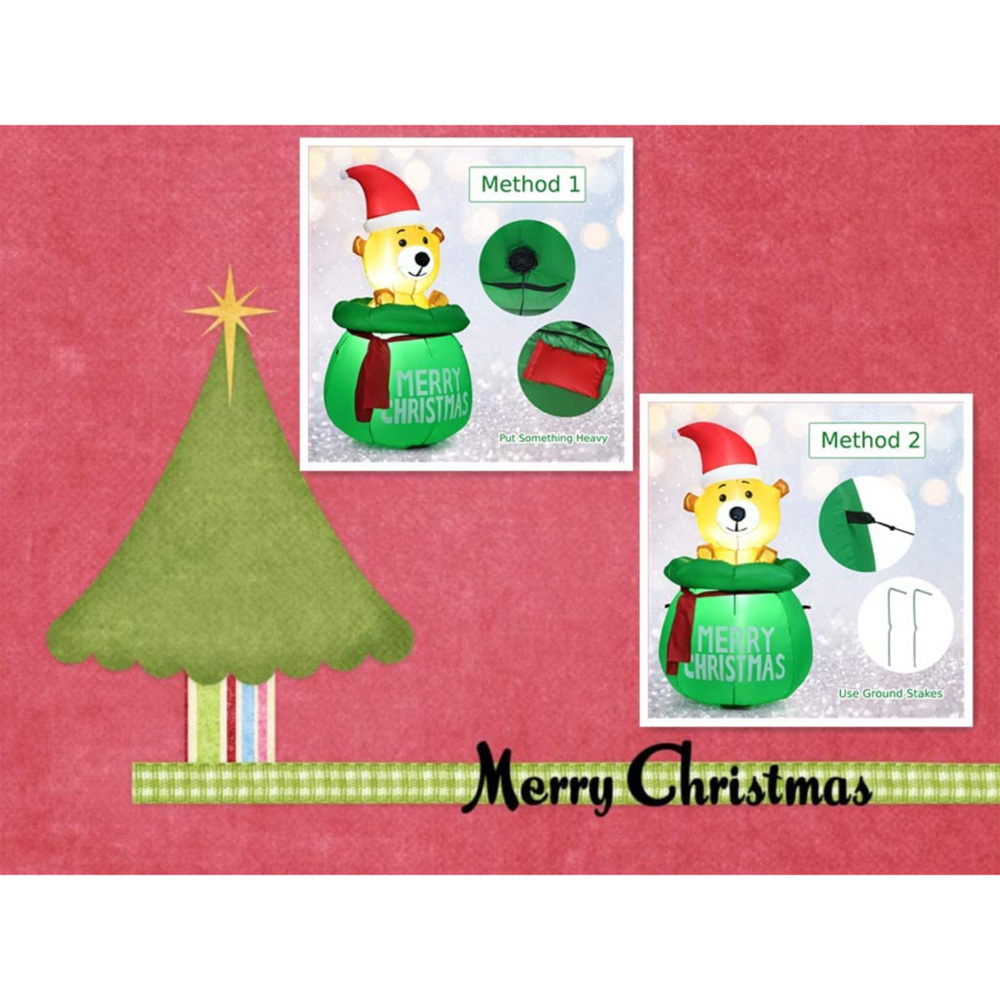 Costway Cute Bear with Santa Hat LED Inflatable Outdoor Christmas Decoration 4.9ft Image 8