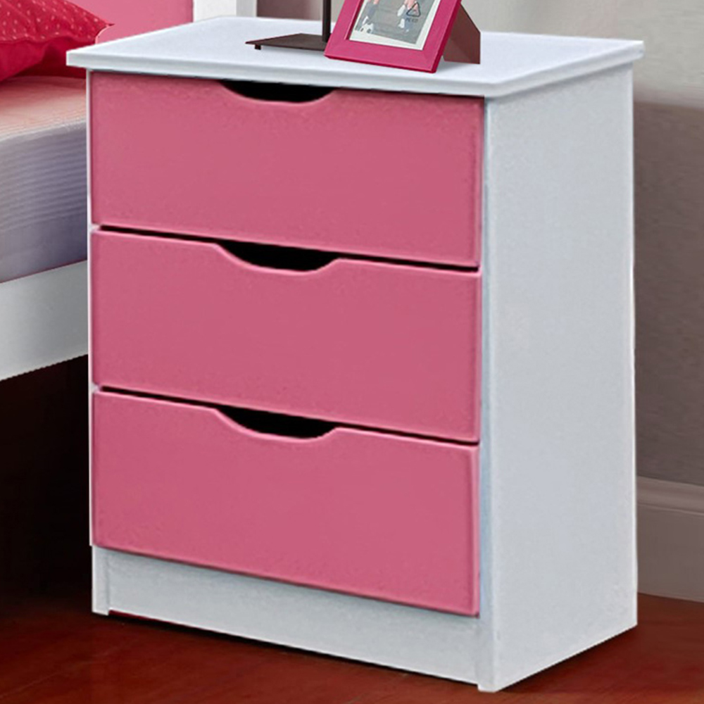 Brooklyn 3 Drawer Pink Childrens Wooden Star Bedside Table Image 1