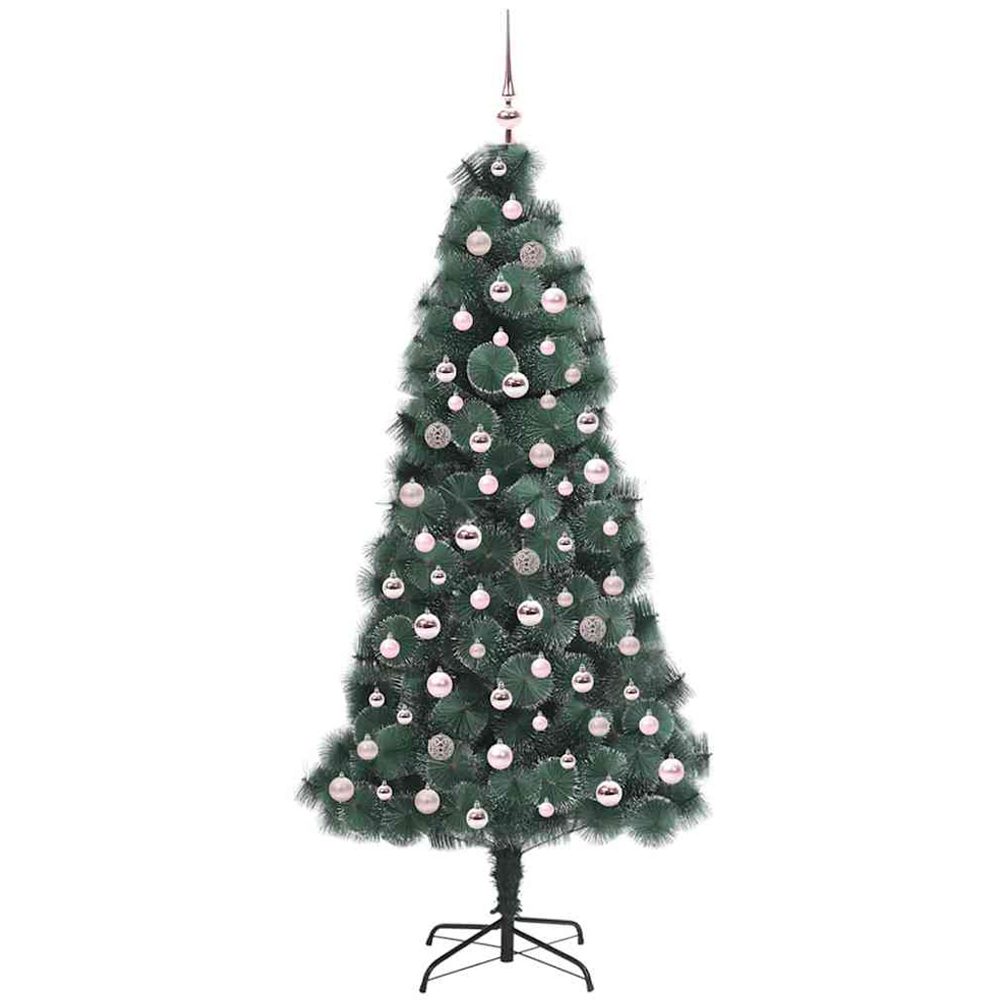 vidaXL Pre-Lit Pink Baubles Green Artificial Christmas Tree 7ft Image 4