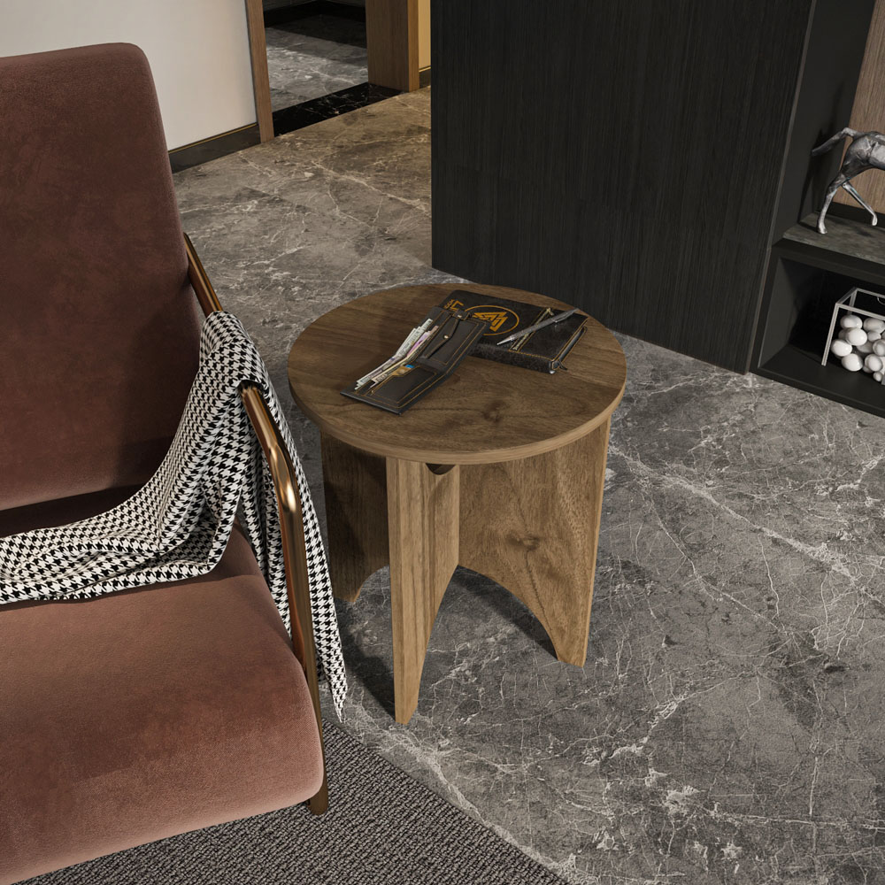 Decorotika Merit Walnut Round Side End Table Image 4