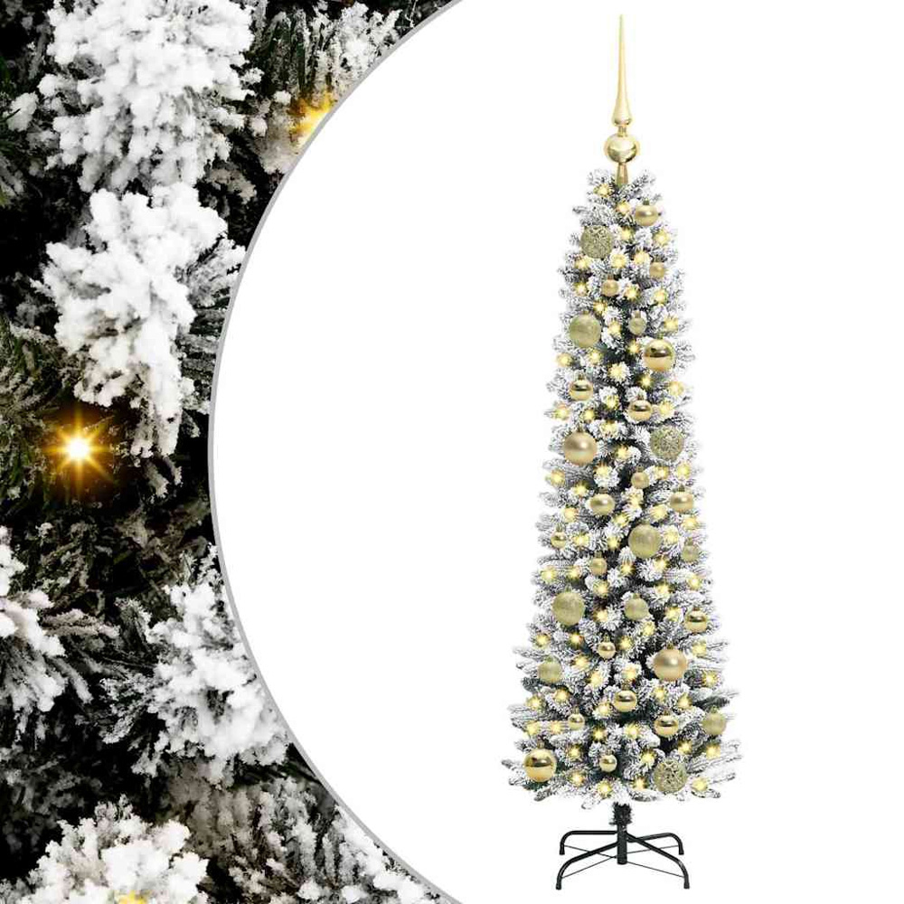 vidaXL Pre-Lit Warm White LED and Gold Baubles White Artificial Christmas Tree with Stand 4ft Image 2