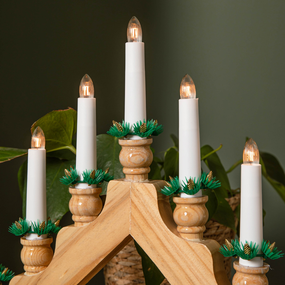 Samuel Alexander 7 Warm White LED Brown Wooden Christmas Candle Bridge 40cm Image 3
