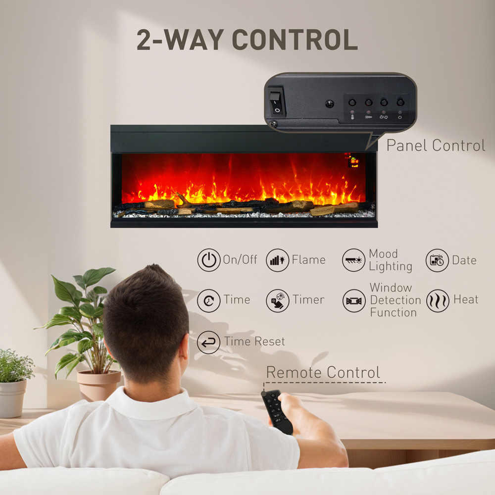 HOMCOM Electric Wall Mounted Fireplace with Remote 127cm Image 5