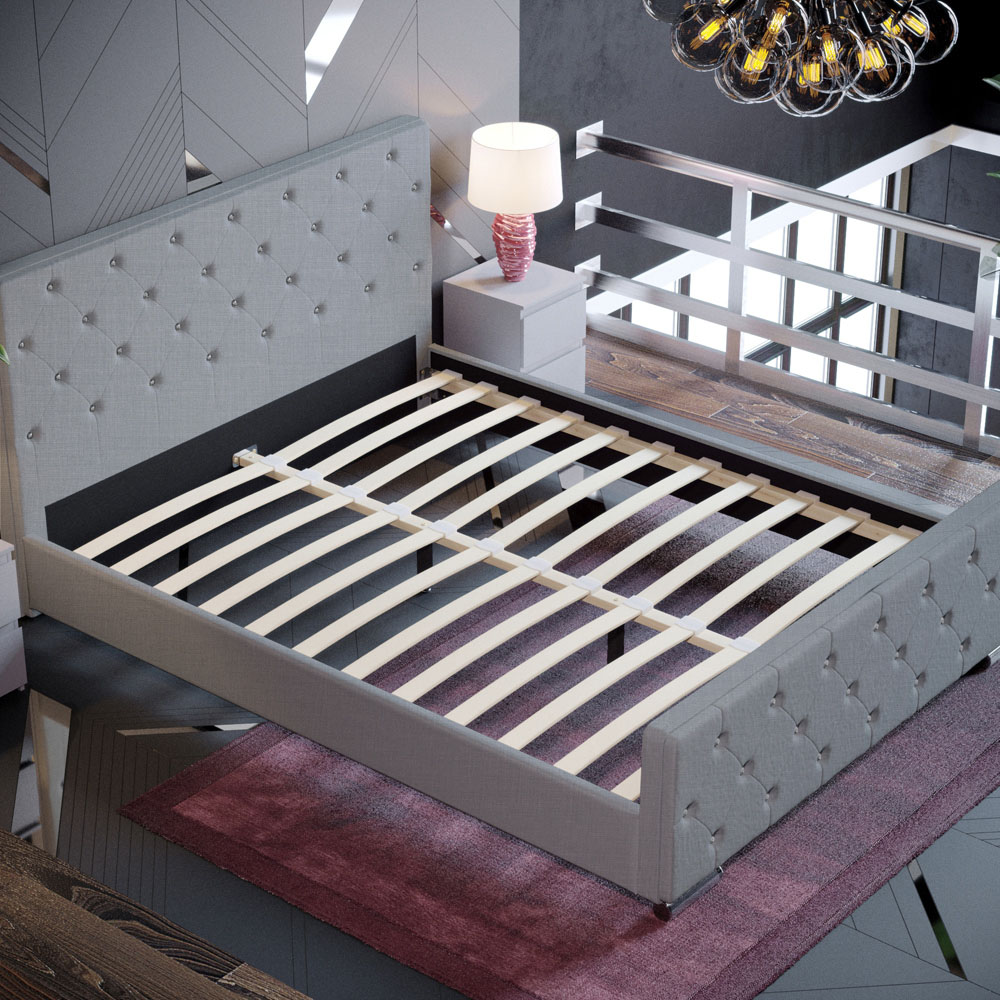 Vida Designs Arabella King Size Light Grey Linen Bed Frame Image 6