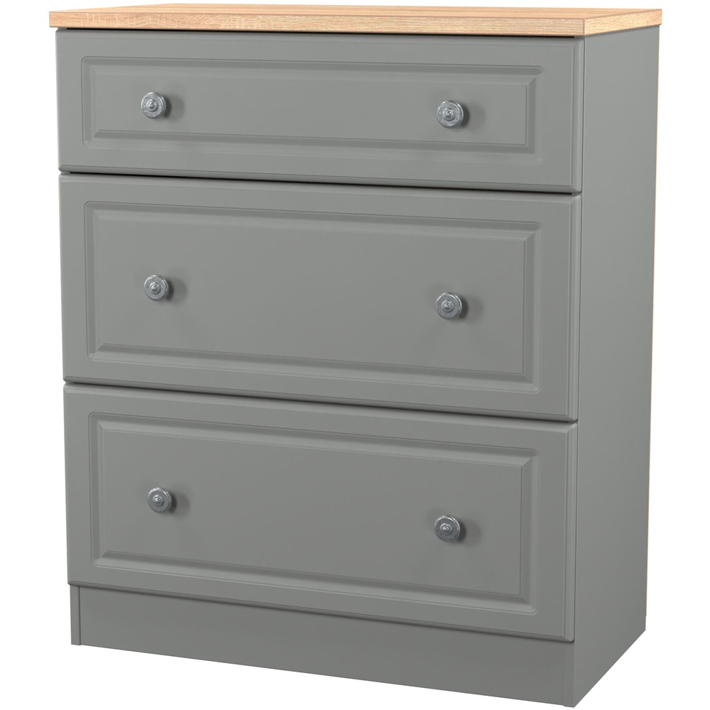 Crowndale Norfolk 3 Drawer Dusk Grey and Bardolino Oak Deep Chest of Drawers Ready Assembled Image 3