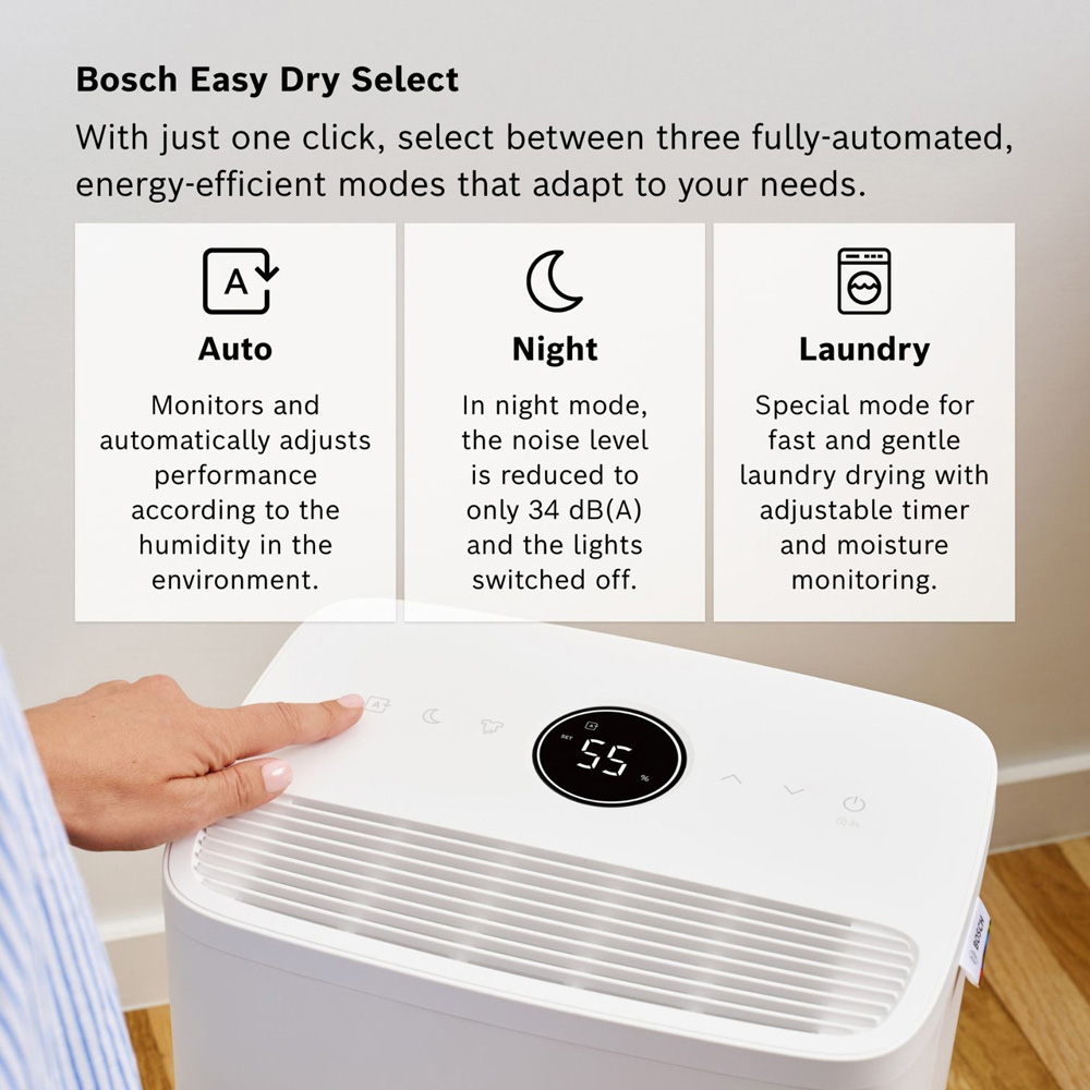 Bosch Dry 1000 White Lightweight Dehumidifier with LED Light Ring 10L Image 4