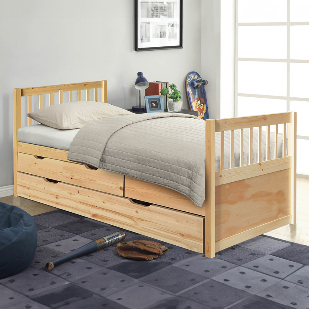Brooklyn Single Natural Pine Cabin Bed with Trundle Image 1
