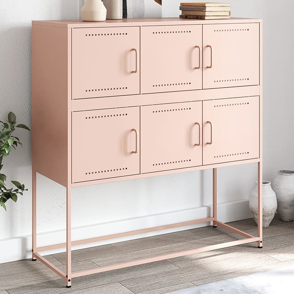 vidaXL 6 Door Pink Steel Sideboard Image