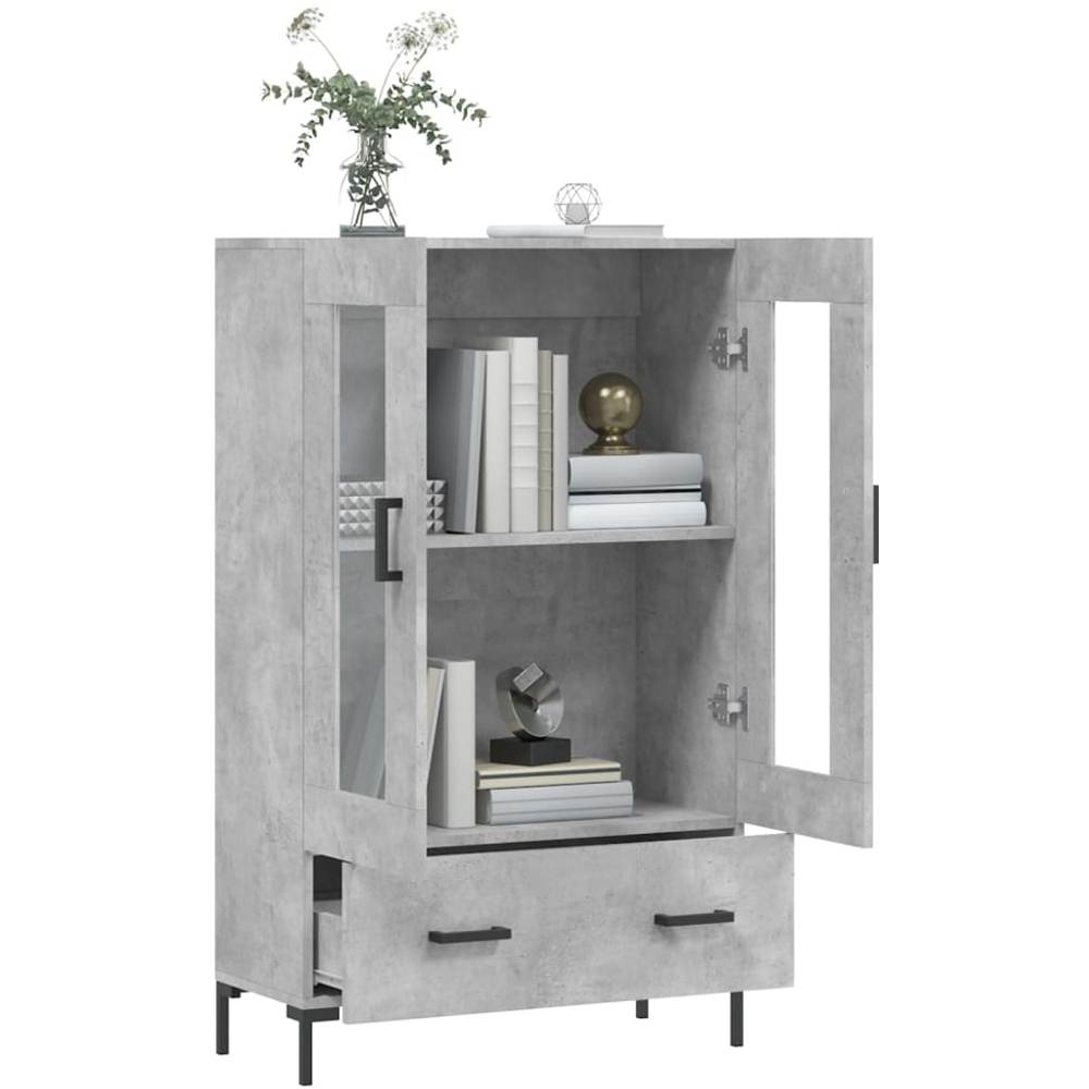 vidaXL 2 Glass Door Single Drawer Concrete Grey Highboard Image 4