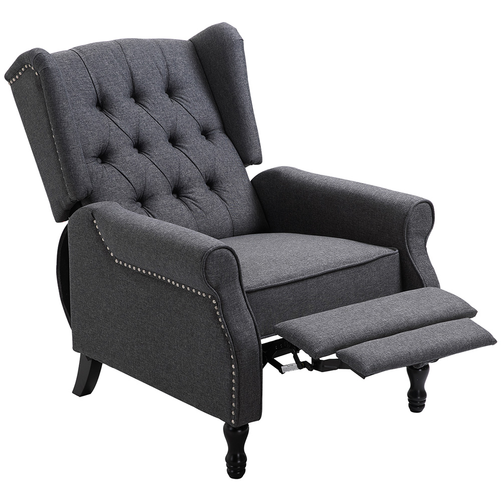 Portland Dark Grey Button Tufted Recliner Armchair Image 2