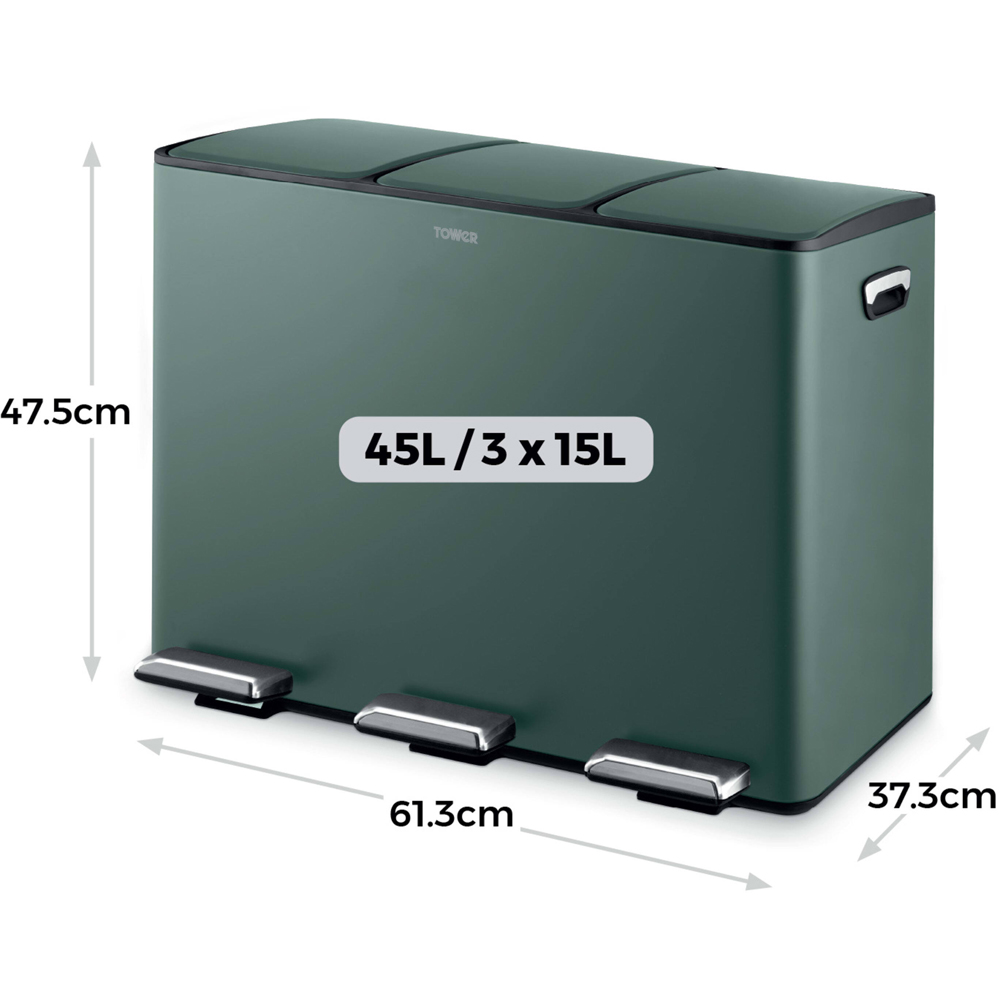 Tower Triple Recycling Green Pedal Bin 45L Image 8