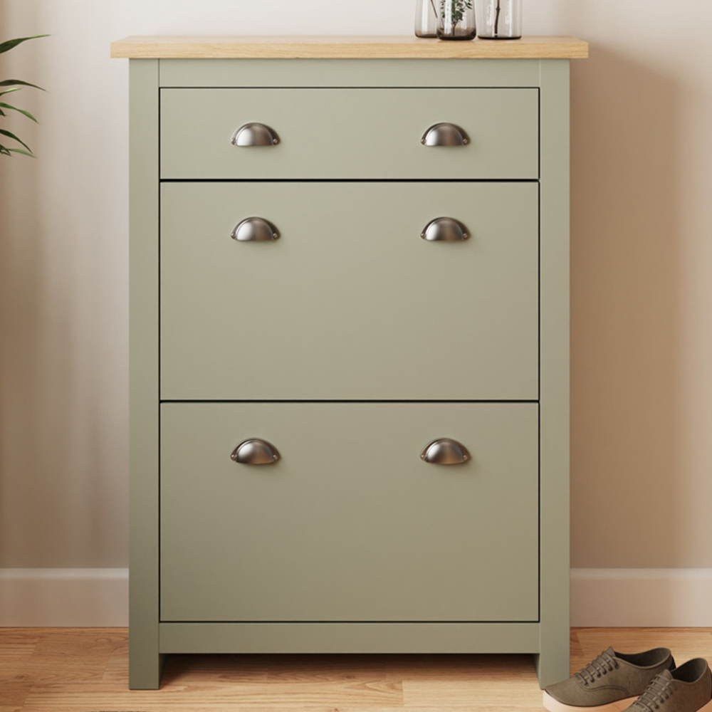 GFW Lancaster 2 Door Single Drawer Sage Green Shoe Cabinet Image 1