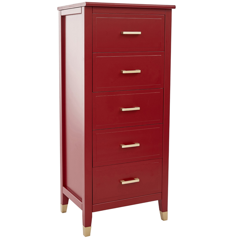 Palazzi 5 Drawer Red Narrow Chest of Drawers Image 4