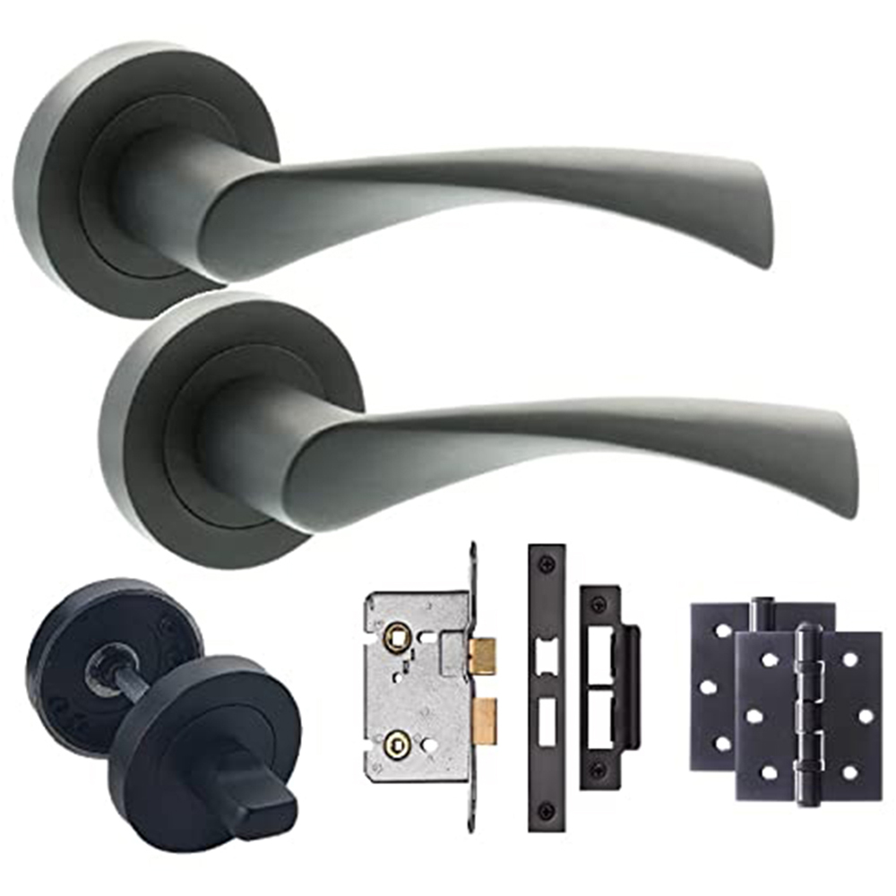 Golden Grace Matt Black Astrid Bathroom Door Handle Pair Image 1