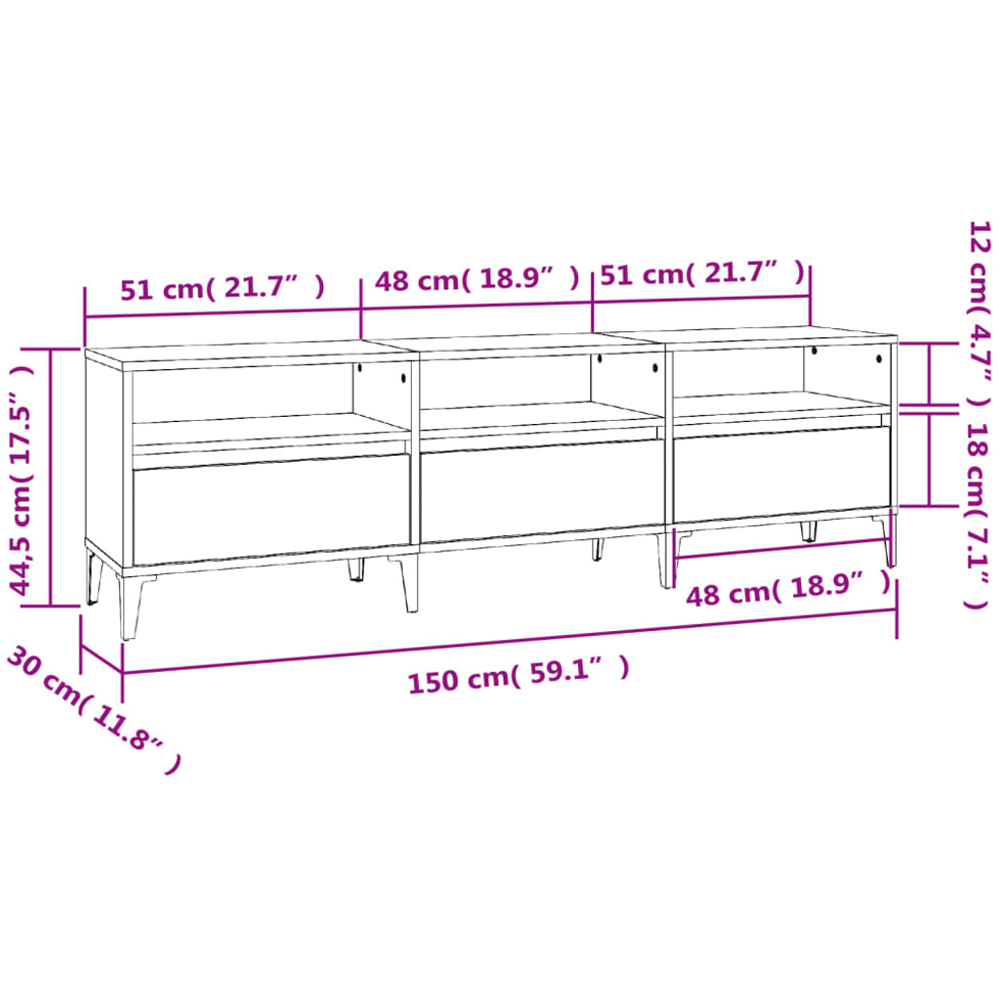vidaXL 3 Door 3 Shelf White TV Cabinet Image 9
