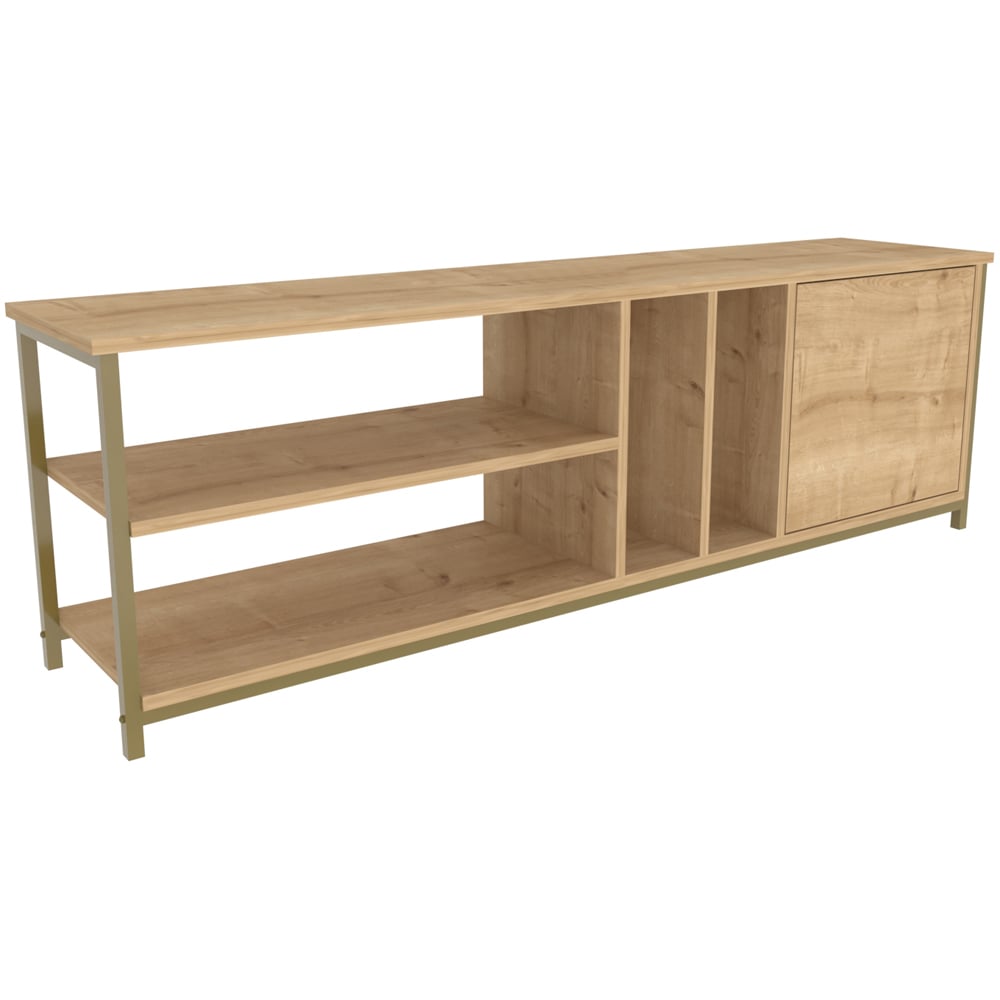 Decorotika Oneida Single Door 4 Shelf Gold and Oak TV Unit Image 2