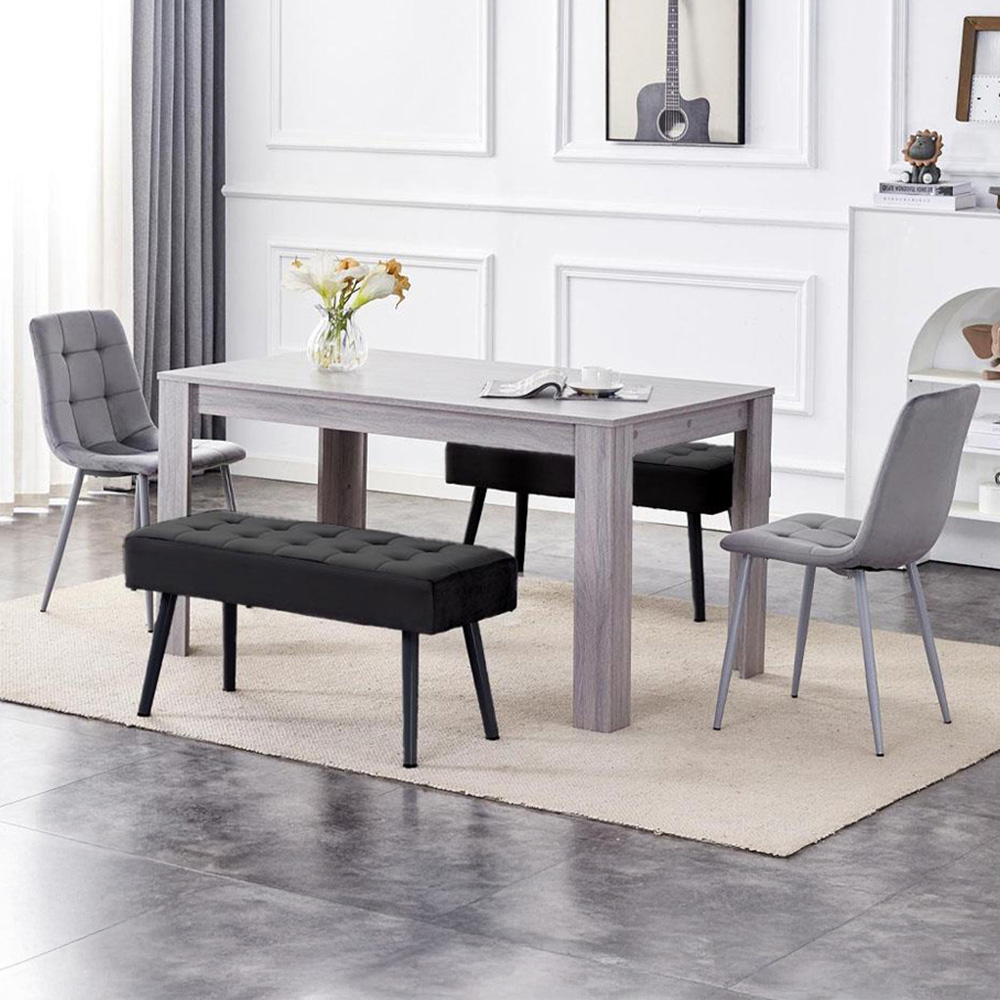 Portland 4 Seater Velvet Wooden Dining Set with Bench Grey and Black Image 1