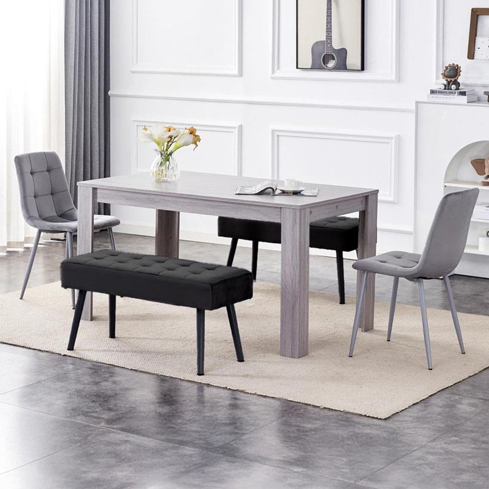 Portland 4 Seater Velvet Wooden Dining Table with Bench Grey Image 1