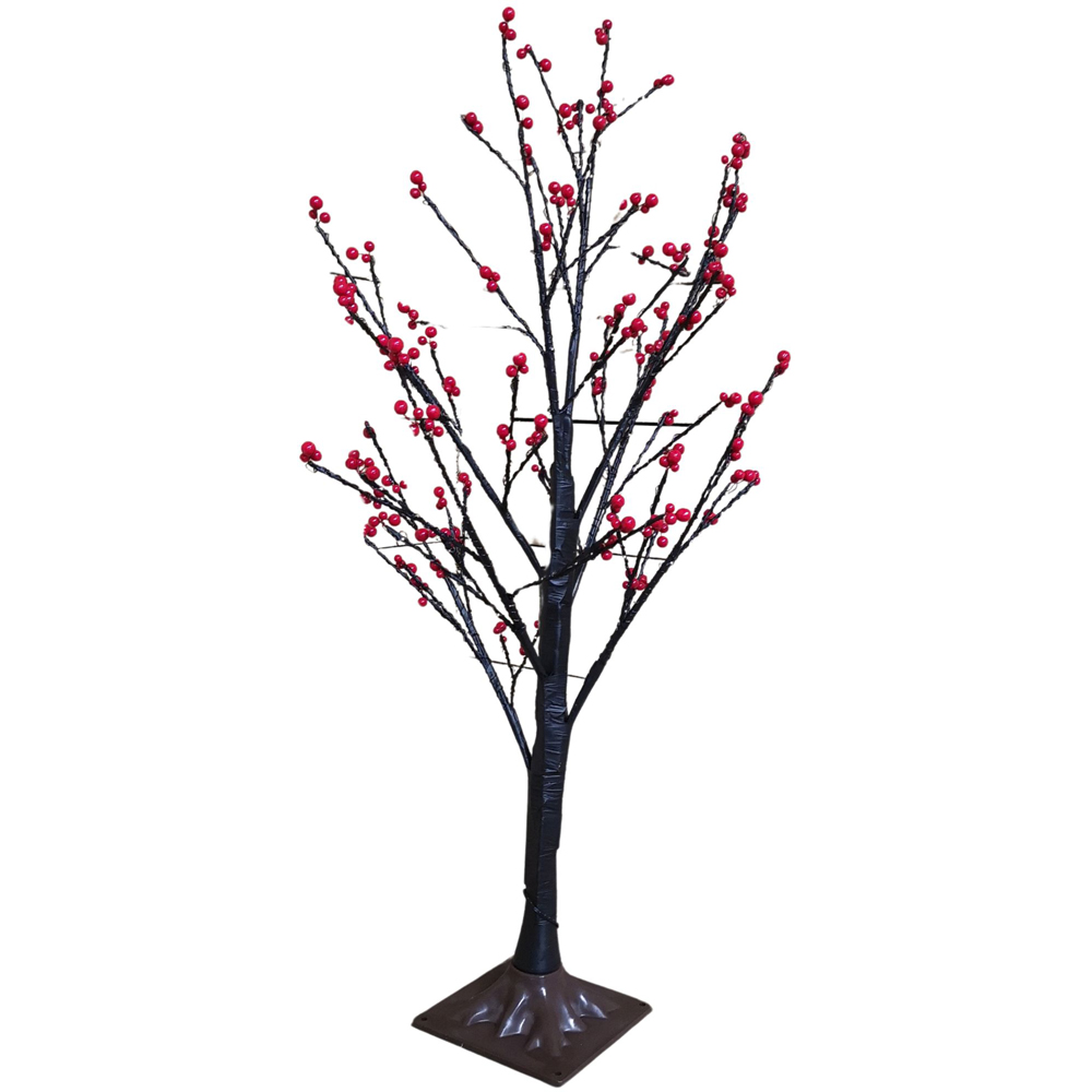 Samuel Alexander Warm White LED Black Christmas Twig Tree with Red Berry 3ft Image 1