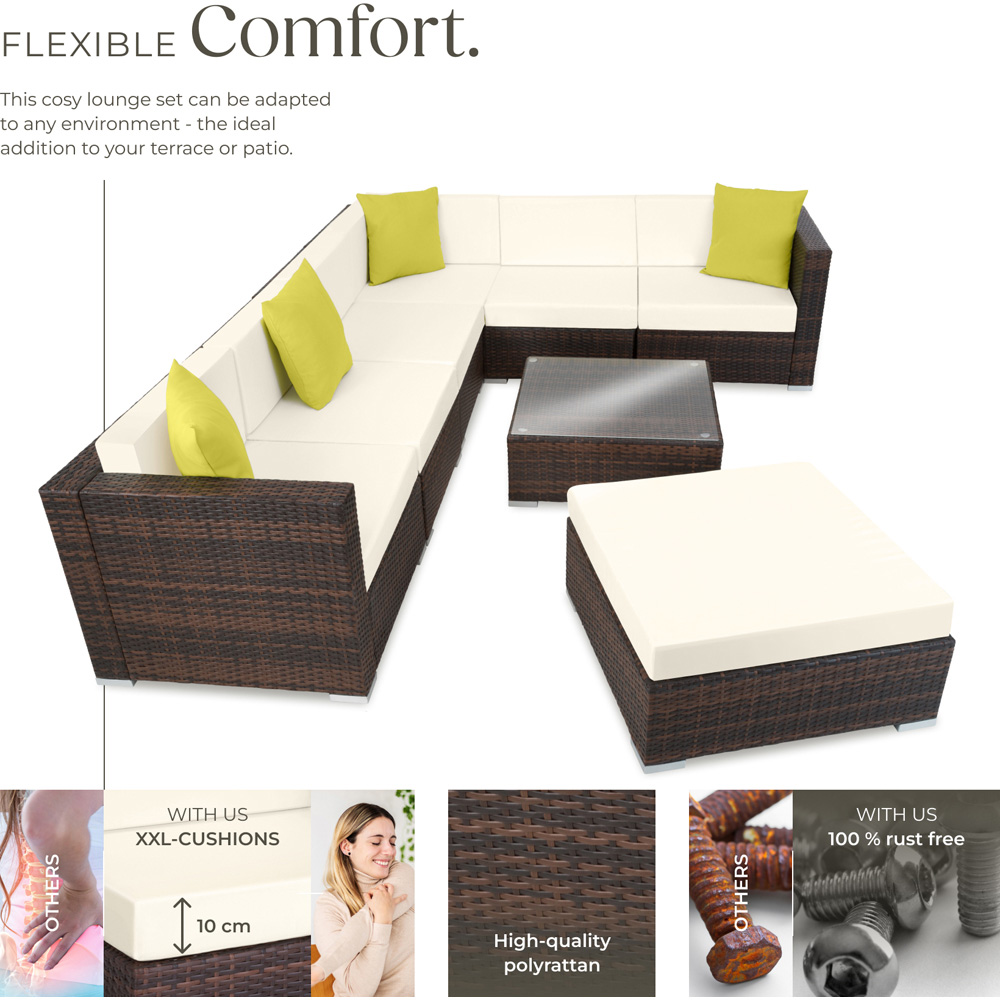 tectake Marbella 7 Seater Mixed Brown Rattan Garden Corner Lounge Set Image 3