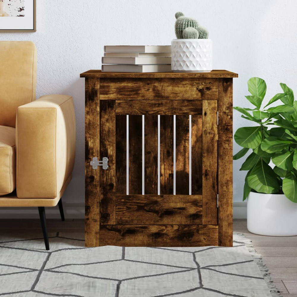 vidaXL Smoked Oak Processed Wood Dog Crate Furniture 64.5 x 80 x 71cm Image 2