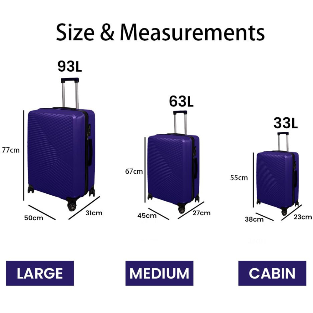 Alivio Set of 3 Navy Blue Lightweight Hard Shell ABS Suitcase Set Image 5