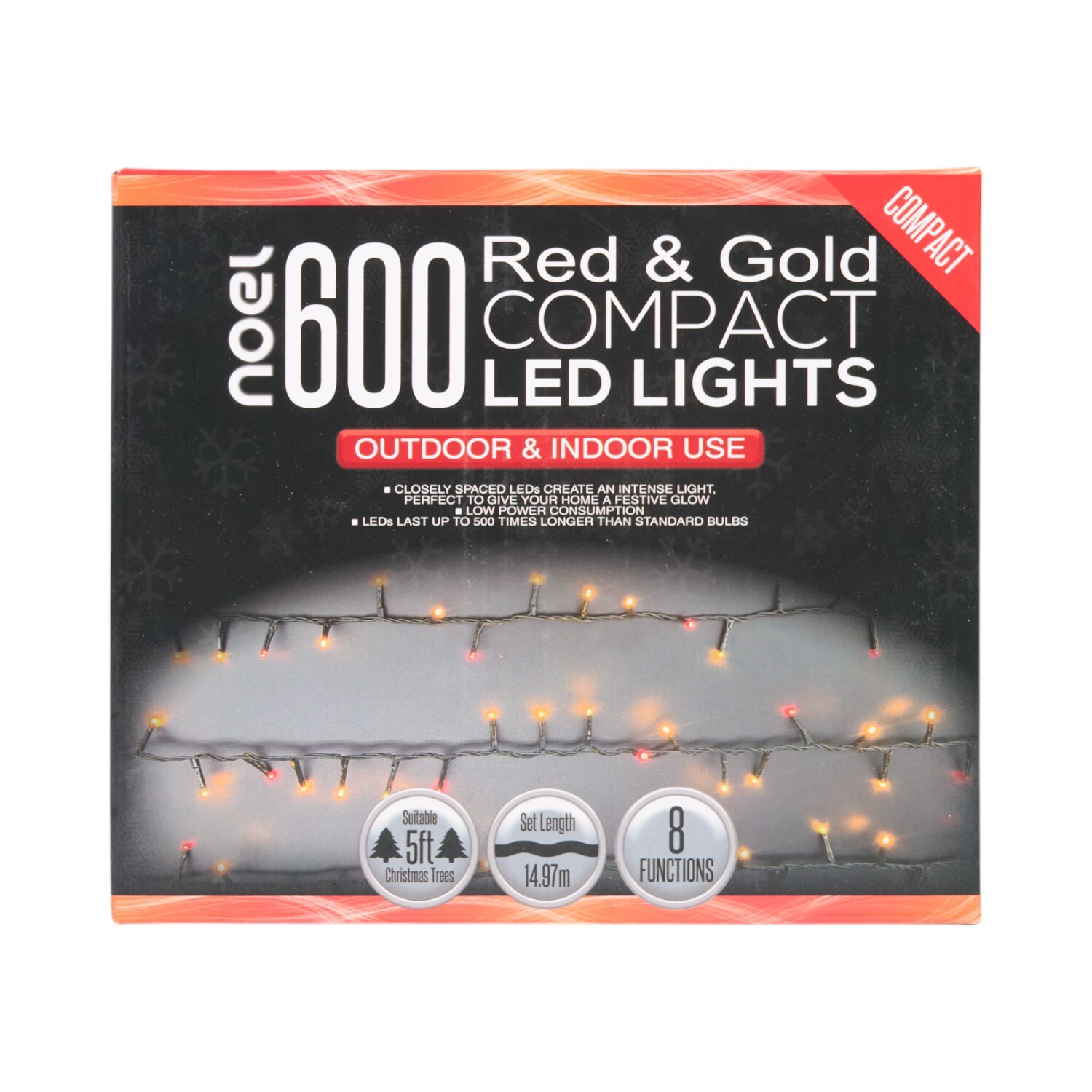 Compact LED Light Chain Red and Gold 600 Image 2