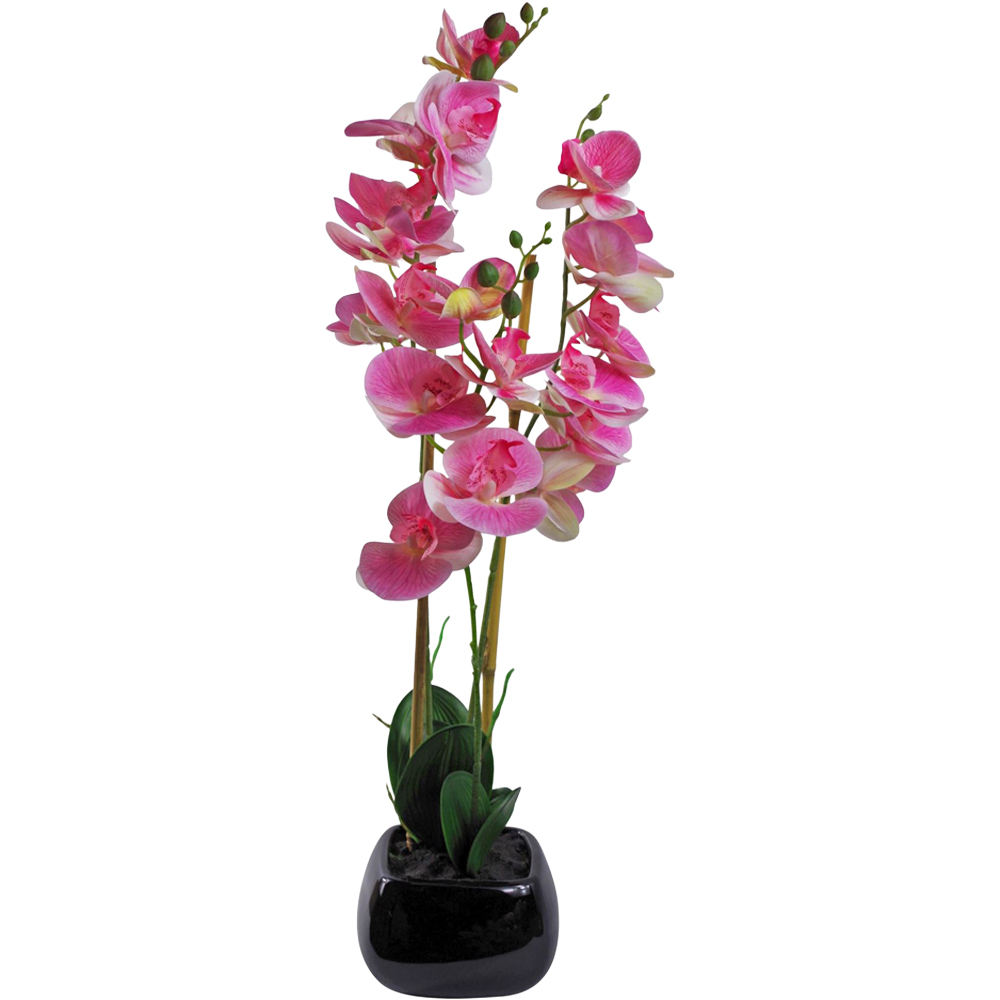 Leaf Light Pink Artificial Orchid in Black Ceramic Planter 2.2ft Image 1