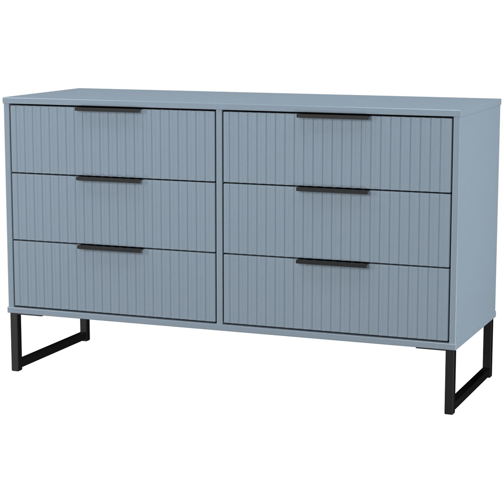 Crowndale Fluted 6 Drawer Denim Blue Wide Chest of Drawers Ready Assembled Image 4