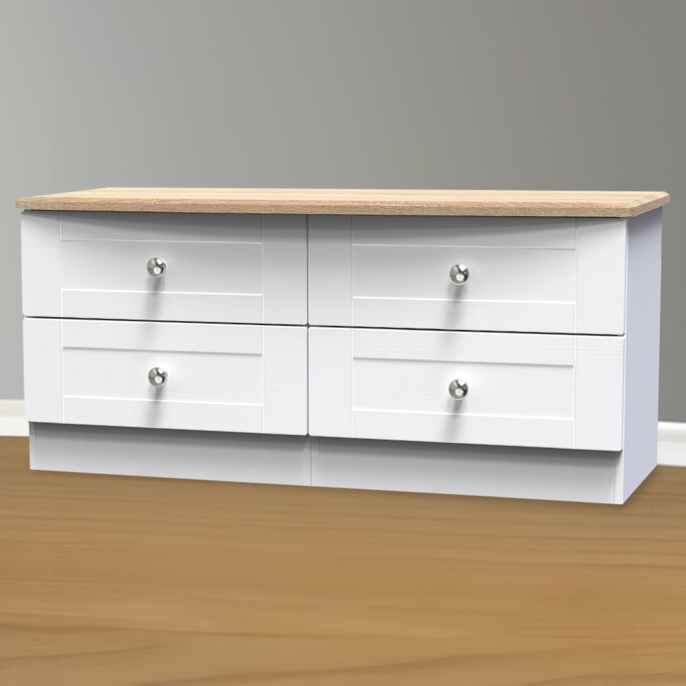 Crowndale Sussex 4 Drawer White Ash and Bardolino Oak Large Chest of Drawers Ready Assembled Image 1