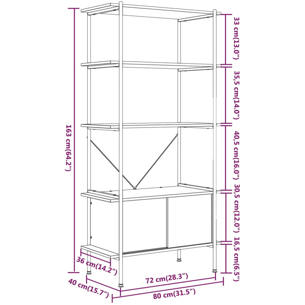 vidaXL 2 Sliding Door 3 Open Shelf Dark Brown Steel and Shelving Unit Image 6