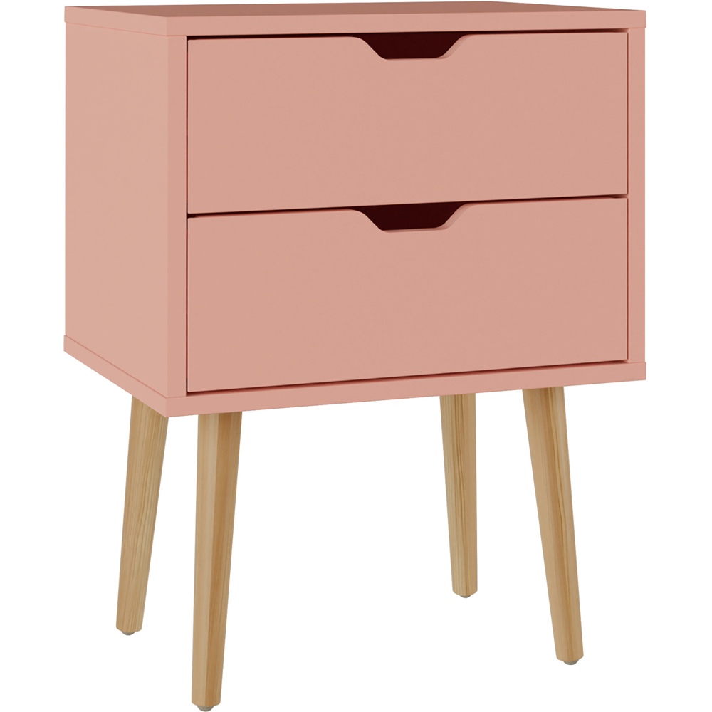 GFW Nyborg 2 Drawer Coral Pink Bedside Table Image 2