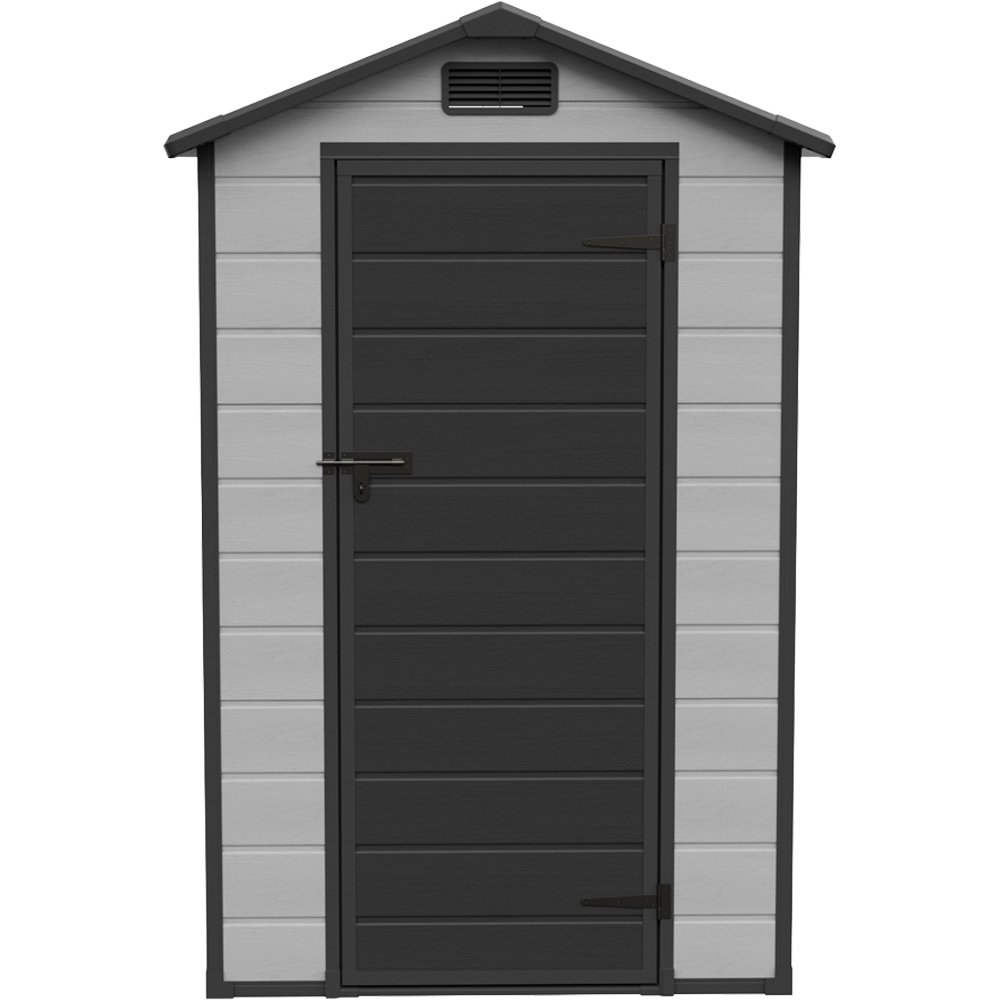 Living and Home 4 x 6ft Smokey Grey and Black Wood Grain Plastic Garden Storage Shed with Floor Image 2